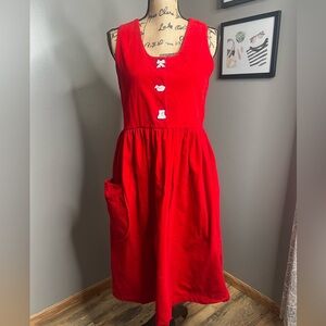 Red corduroy handmade holiday midi dress artsy Christmas party special teacher